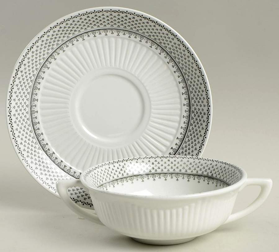 Minuet Black (Newer, Adams Bckstmp) Flat Cream Soup Bowl & Saucer Set by Adams China-1