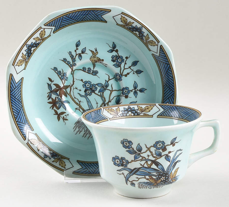 Ming Toi Blue Oversized Cup & Saucer Set by Adams China-1