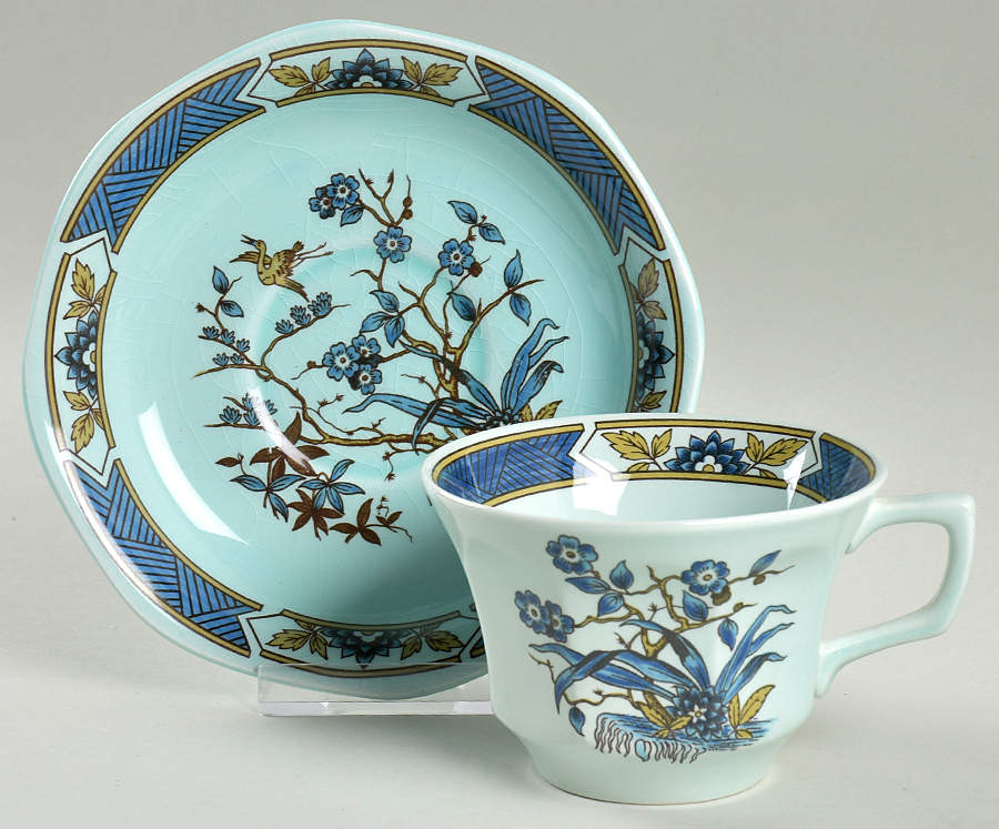 Ming Toi Blue Flat Cup & Saucer Set by Adams China-1