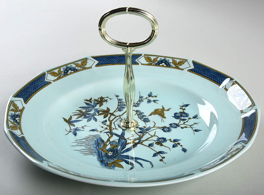 Ming Toi Blue Round Serving Plate with Center Handle (Dp) Hc by Adams China-1