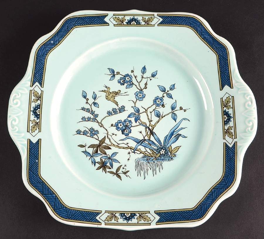 Ming Toi Blue Square Handled Cake Plate by Adams China-1