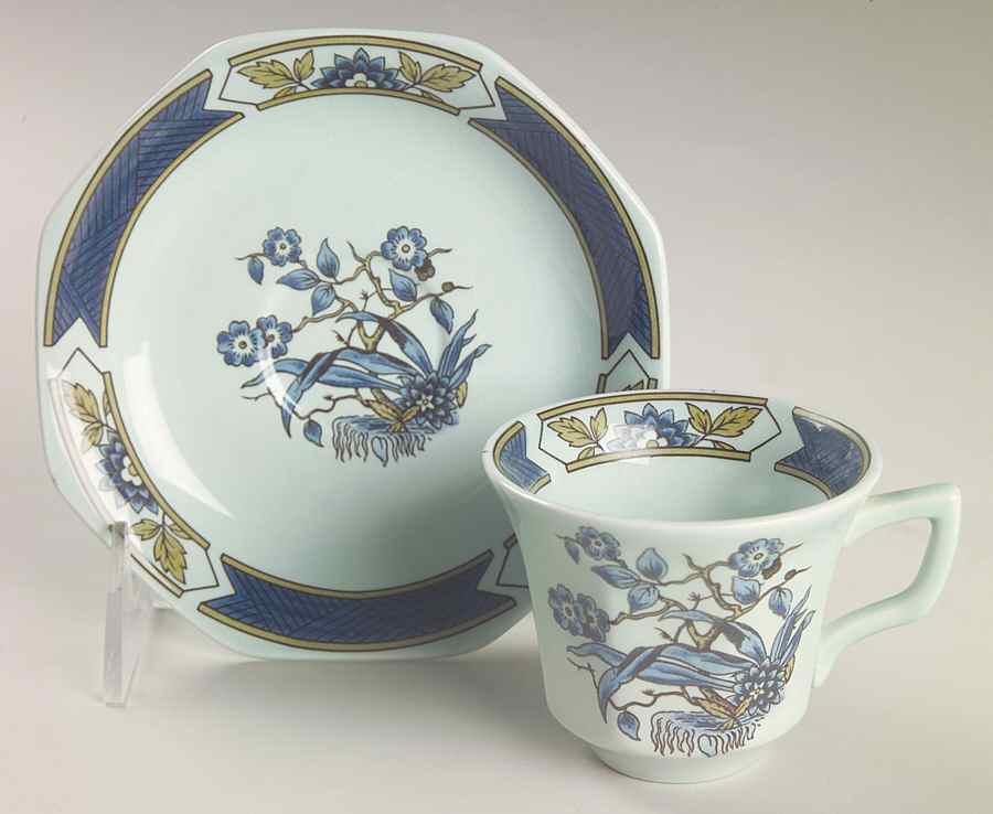 Ming Toi Blue Flat Demitasse Cup & Saucer Set by Adams China-1