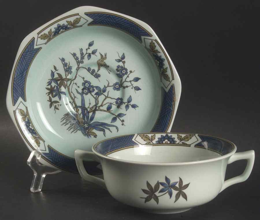 Ming Toi Blue Flat Cream Soup Bowl & Saucer Set by Adams China-1