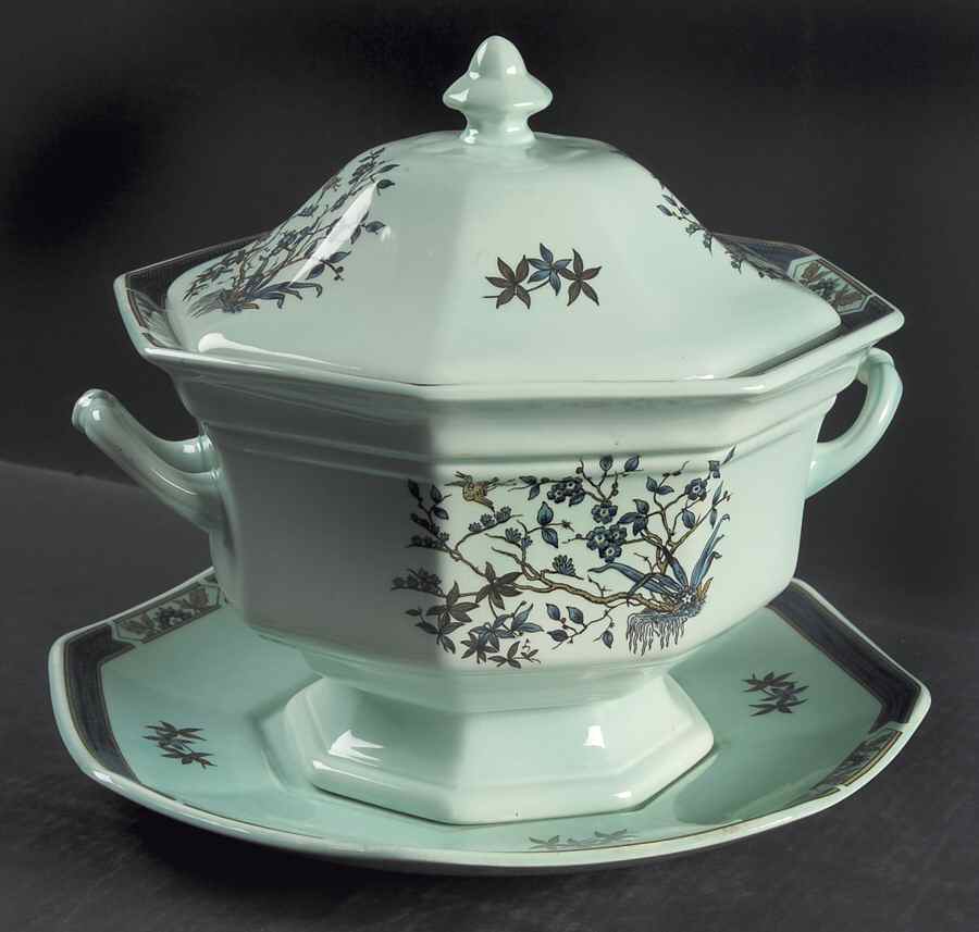 Ming Toi Blue Tureen & Lid w/Underplate by Adams China-1