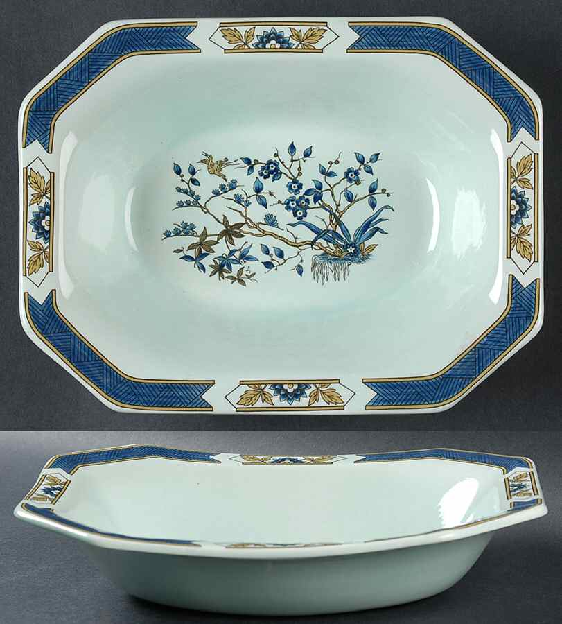 Ming Toi Blue 10" Oval Vegetable Bowl by Adams China-1