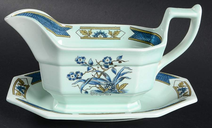 Ming Toi Blue Gravy Boat & Underplate/Relish by Adams China-1