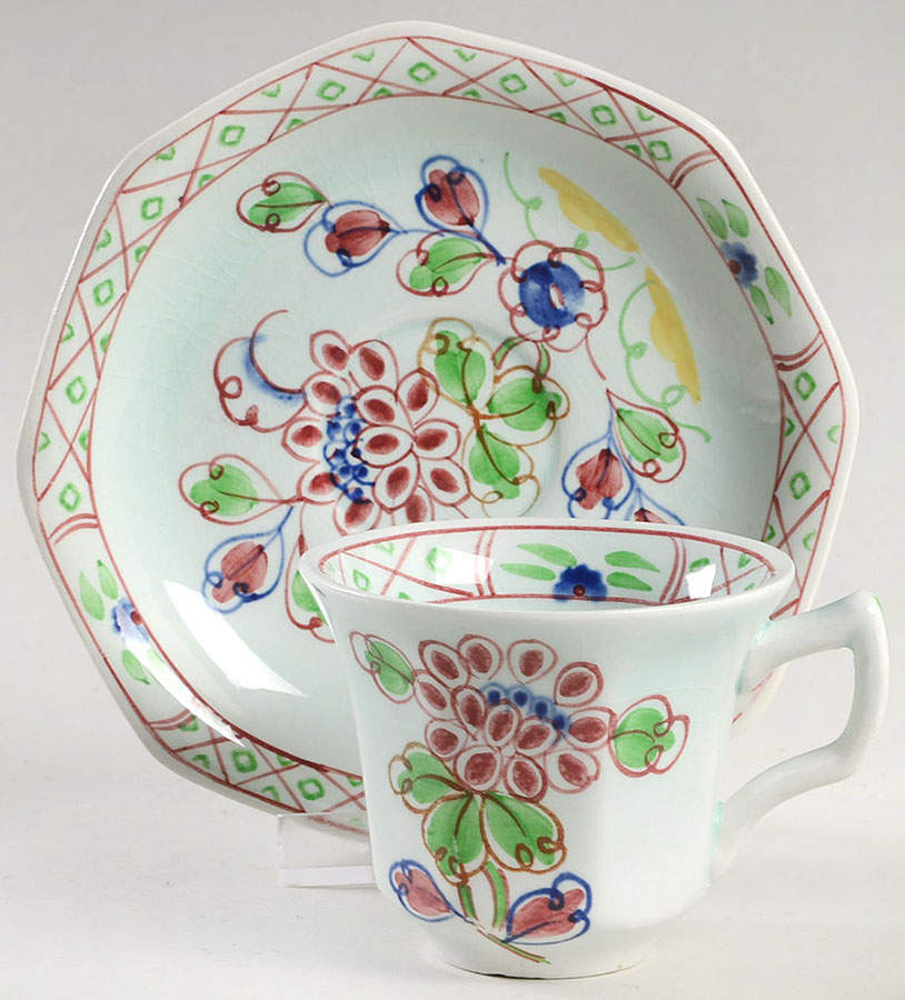 Old Bow Flat Demitasse Cup & Saucer Set by Adams China-1