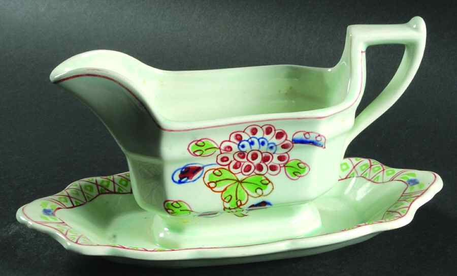Old Bow Gravy Boat with Attached Underplate by Adams China-1
