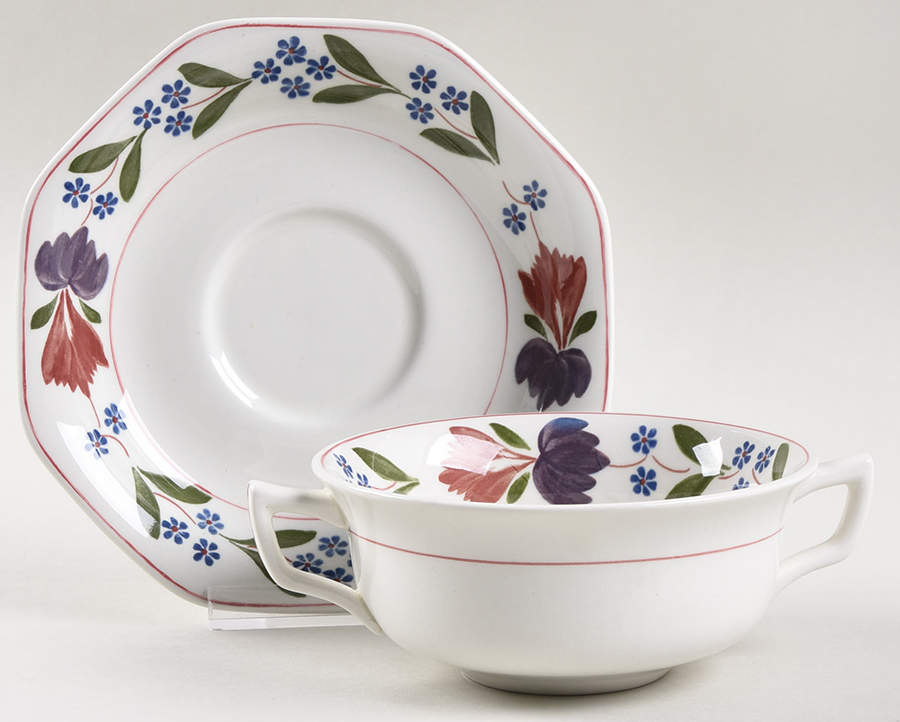 Old Colonial (Newer Backstamp) Flat Cream Soup Bowl & Saucer Set by Adams China-1