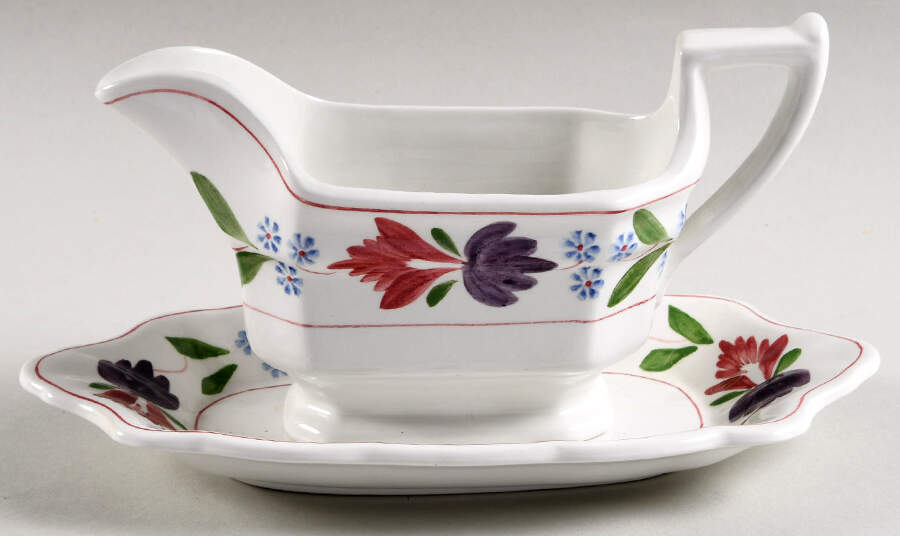 Old Colonial (Newer Backstamp) Gravy Boat & Underplate/Relish by Adams China-1