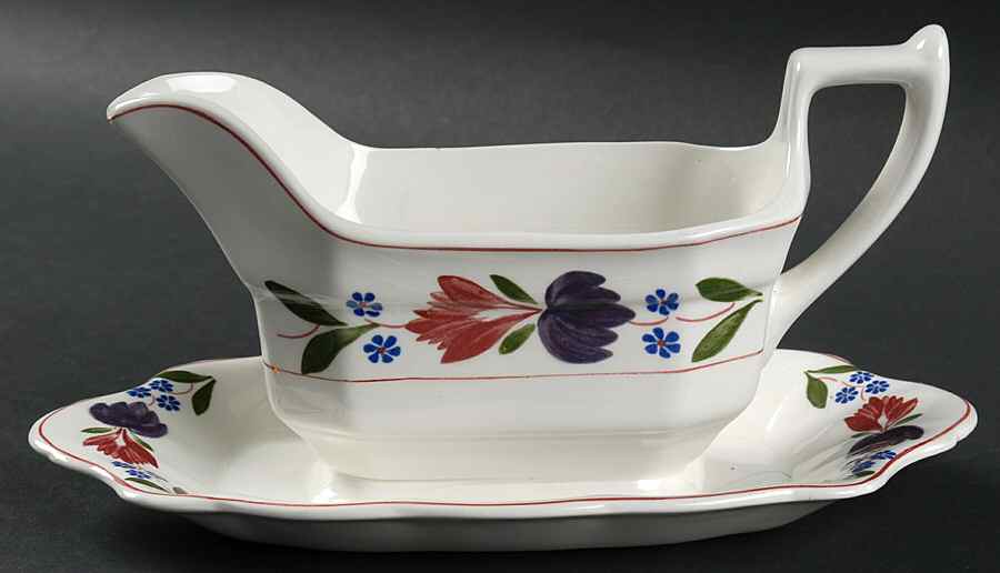 Old Colonial (Newer Backstamp) Gravy Boat with Attached Underplate by Adams China-1
