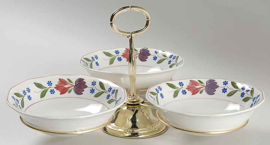 Old Colonial (Newer Backstamp) 7" x 12" 3-Part Relish & Metal Stand (CERC) HC by Adams China-1