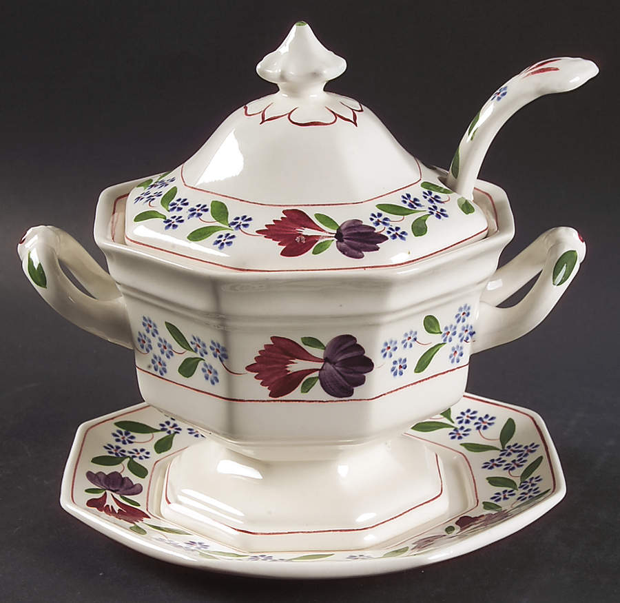 Old Colonial (Older Backstamp) Sauce Boat & Lid & Underplate & Ladle by Adams China-1