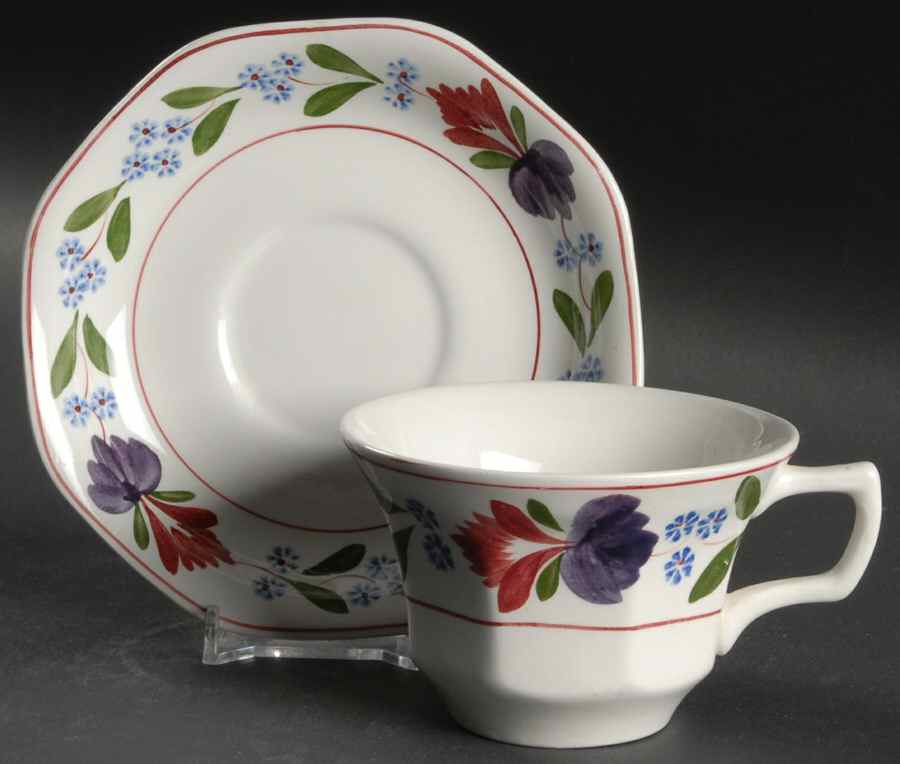 Old Colonial (Older Backstamp) Flat Cup & Saucer Set by Adams China-1