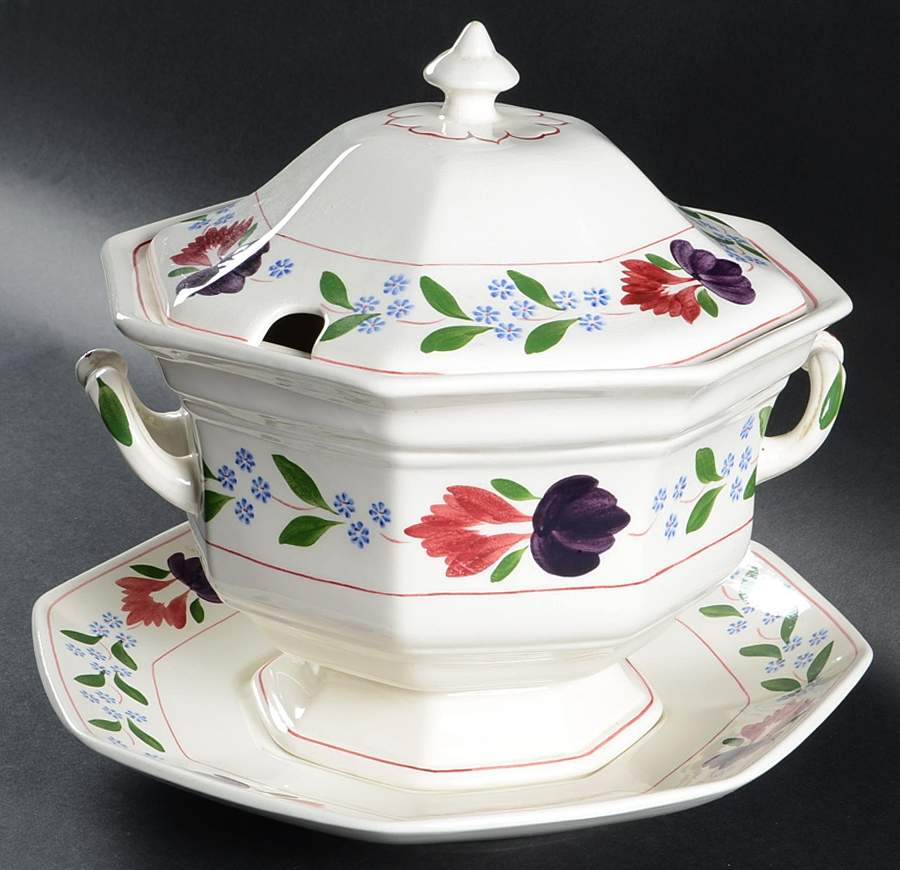 Old Colonial (Older Backstamp) Tureen & Lid w/Underplate by Adams China-1