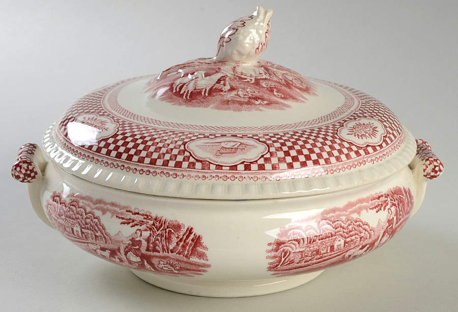 Old English Rural Scenes Round Covered Vegetable by Adams China-1
