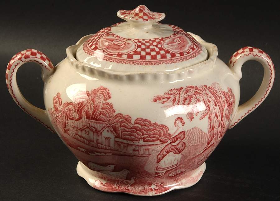 Old English Rural Scenes Sugar Bowl & Lid by Adams China-1