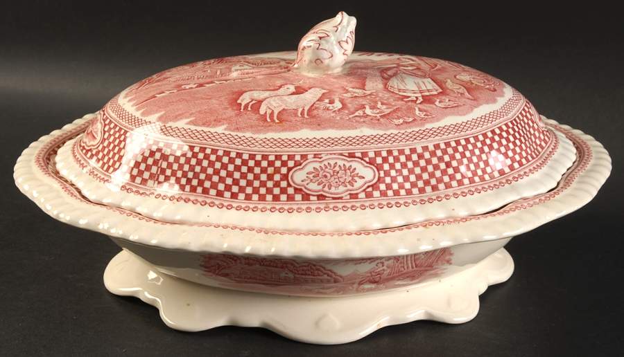 Old English Rural Scenes Oval Covered Vegetable by Adams China-1