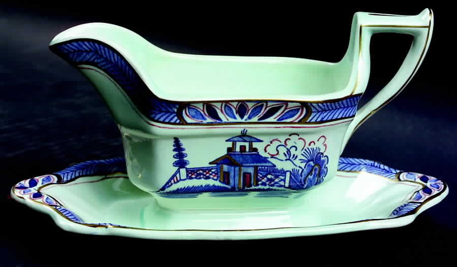 Old Free Hand Gravy Boat with Attached Underplate by Adams China-1
