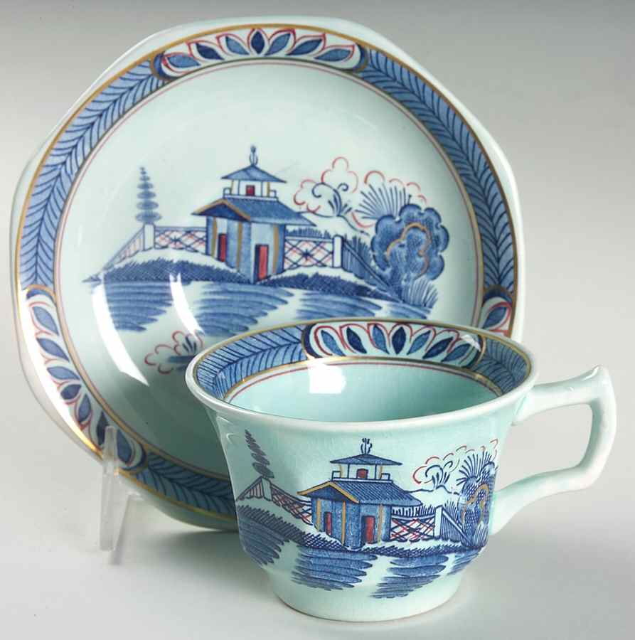 Old Free Hand Flat Cup & Saucer Set by Adams China-1
