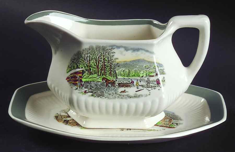 Old Winter Scenes Gravy Boat & Underplate/Relish by Adams China-1