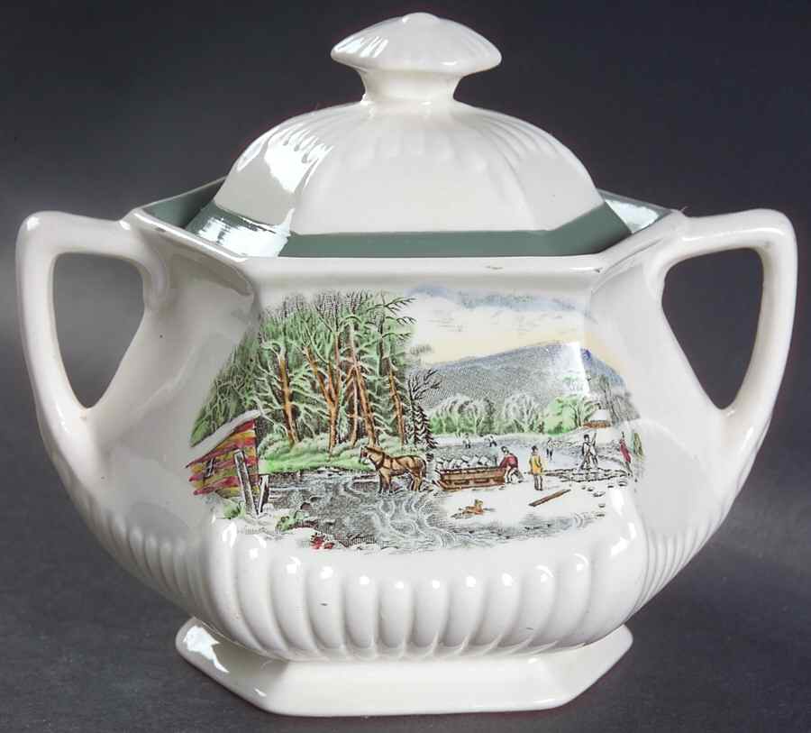 Old Winter Scenes Sugar Bowl & Lid by Adams China-1