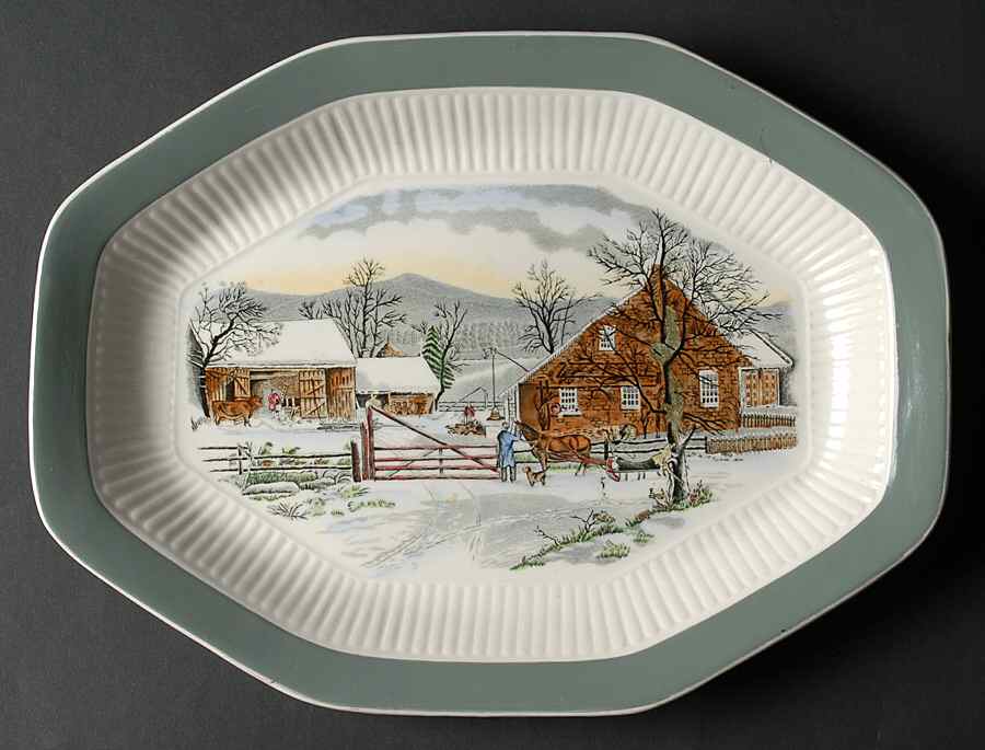 Old Winter Scenes 11" Oval Serving Platter by Adams China-1