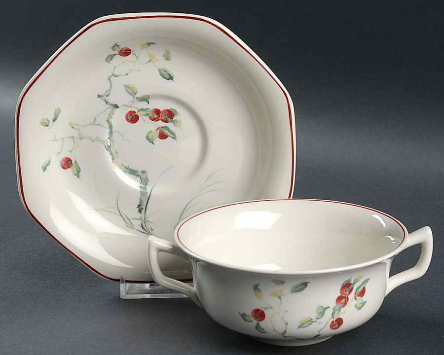 Persimmon Flat Cream Soup Bowl & Saucer Set by Adams China-1