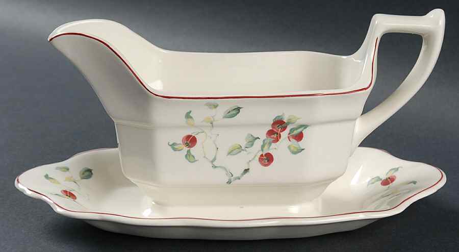 Persimmon Gravy Boat with Attached Underplate by Adams China-1