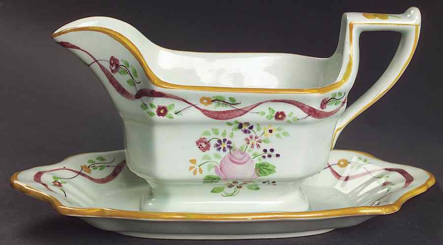 Ribbon Gravy Boat with Attached Underplate by Adams China-1