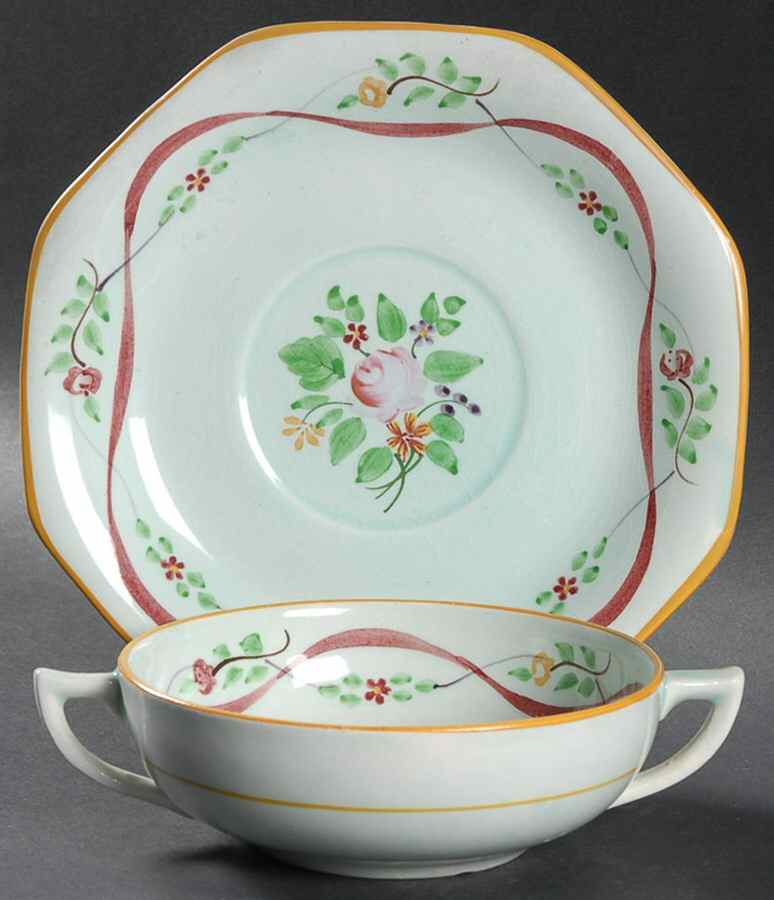 Ribbon Flat Cream Soup Bowl & Saucer Set by Adams China-1