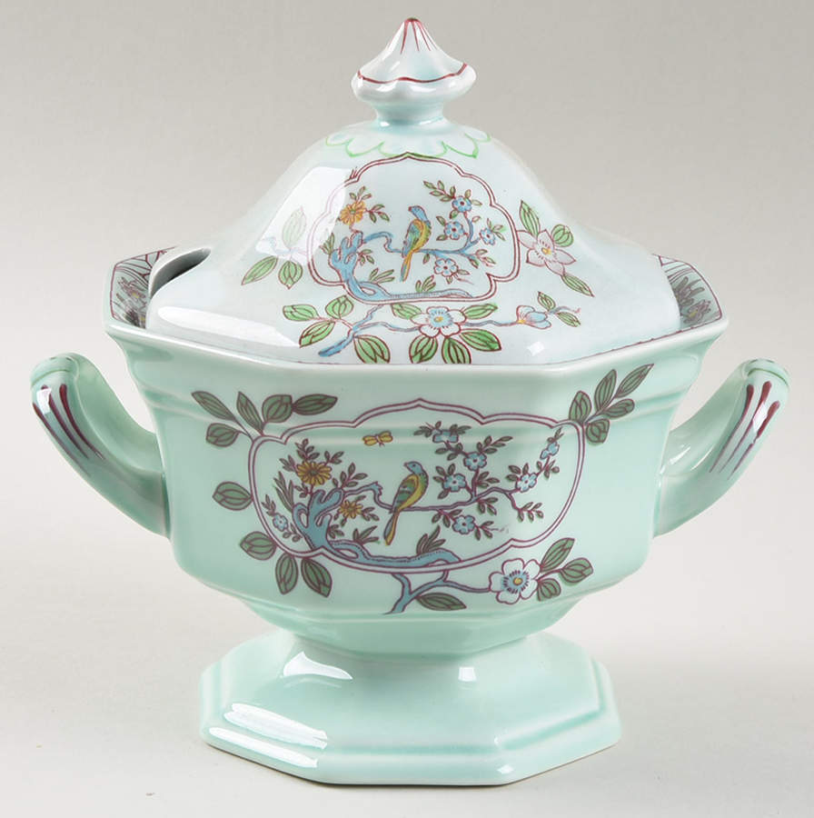 Singapore Bird (Newer Backstamp) Sauce Boat & Lid by Adams China-1