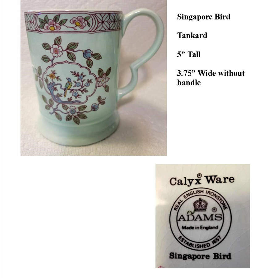 Singapore Bird (Newer Backstamp) Tankard by Adams China-1