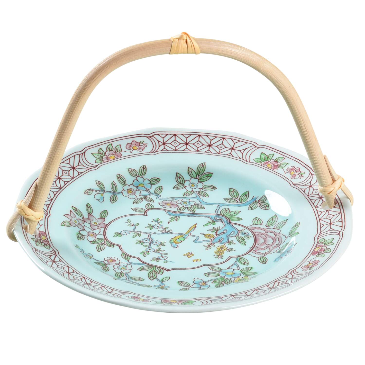 Singapore Bird (Newer Backstamp) 5 3/8"-5 5/8" Bamboo Handled Serving Plate  HC by Adams China-1