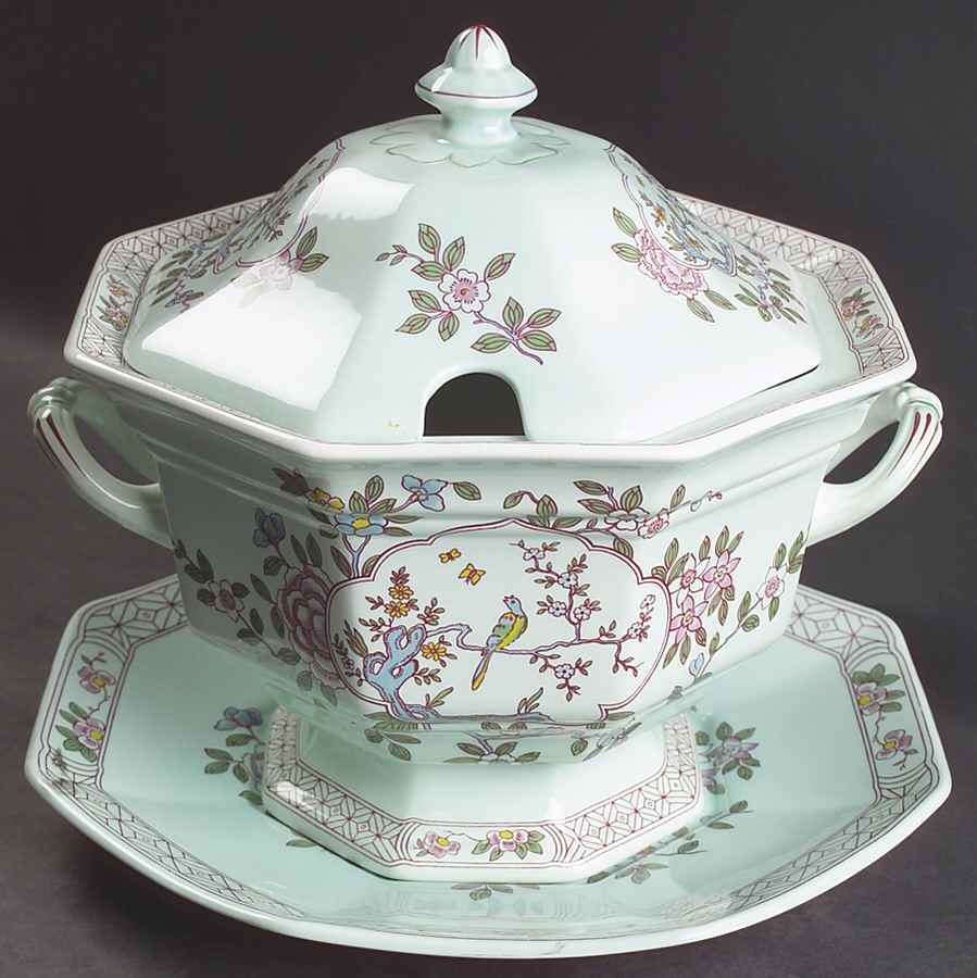Singapore Bird (Newer Backstamp) Tureen & Lid w/Underplate by Adams China-1