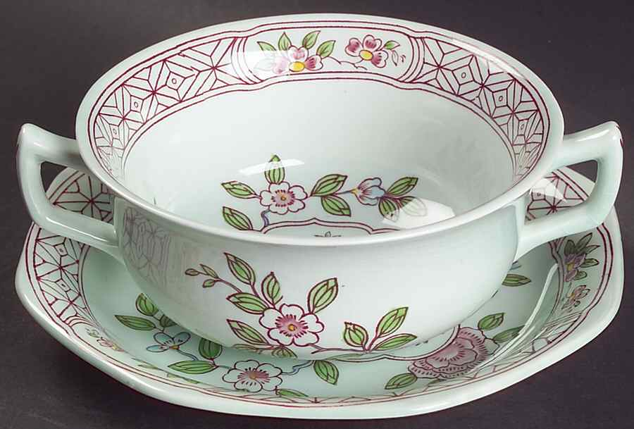 Singapore Bird (Newer Backstamp) Flat Cream Soup Bowl & Saucer Set by Adams China-1