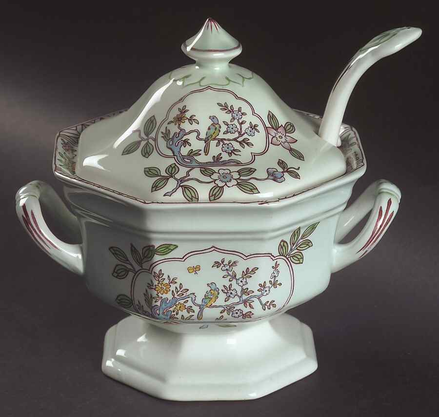 Singapore Bird (Newer Backstamp) Sauce Boat & Lid with Ladle by Adams China-1