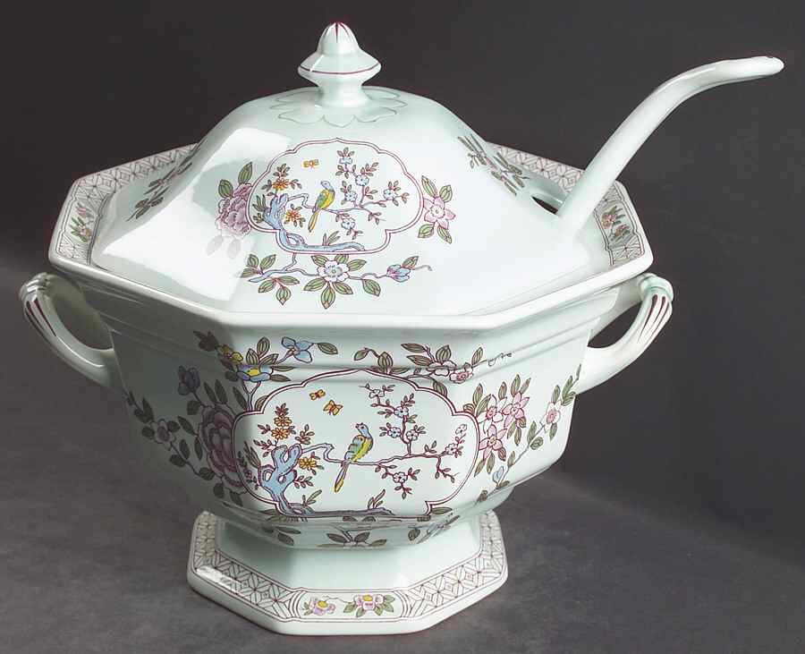 Singapore Bird (Newer Backstamp) Tureen & Lid w/Ladle by Adams China-1