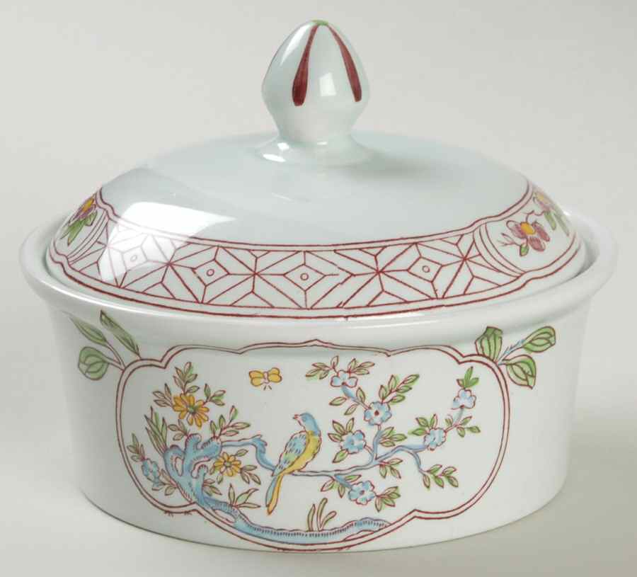 Singapore Bird (Newer Backstamp) Butter Box & Lid by Adams China-1