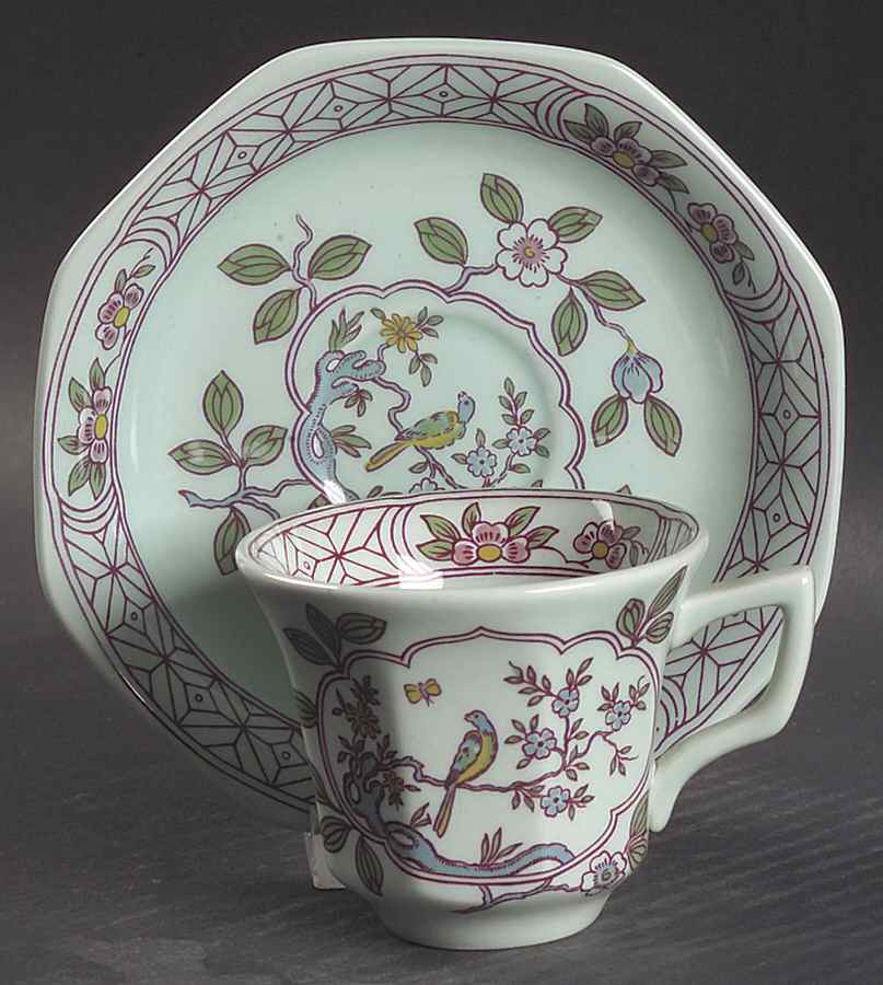 Singapore Bird (Newer Backstamp) Flat Demitasse Cup & Saucer Set by Adams China-1