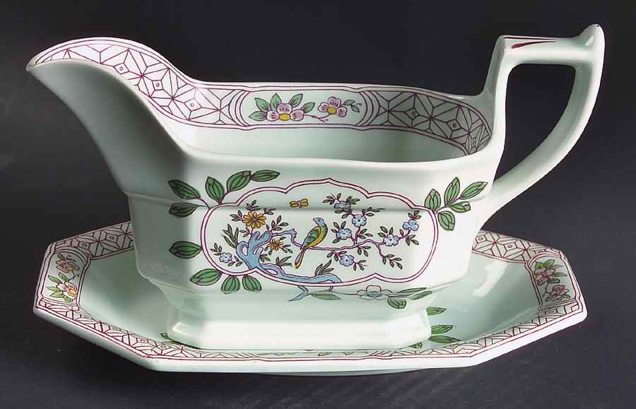 Singapore Bird (Newer Backstamp) Gravy Boat & Underplate/Relish by Adams China-1