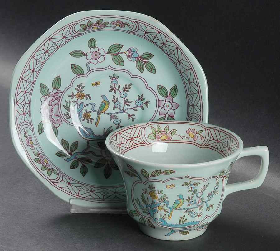 Singapore Bird (Newer Backstamp) Flat Cup & Saucer Set by Adams China-1