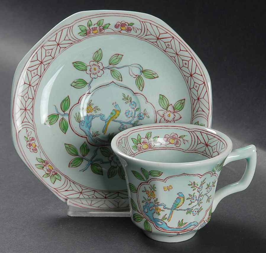 Singapore Bird (Newer Backstamp) Flat Demitasse Cup & Saucer Set by Adams China-1