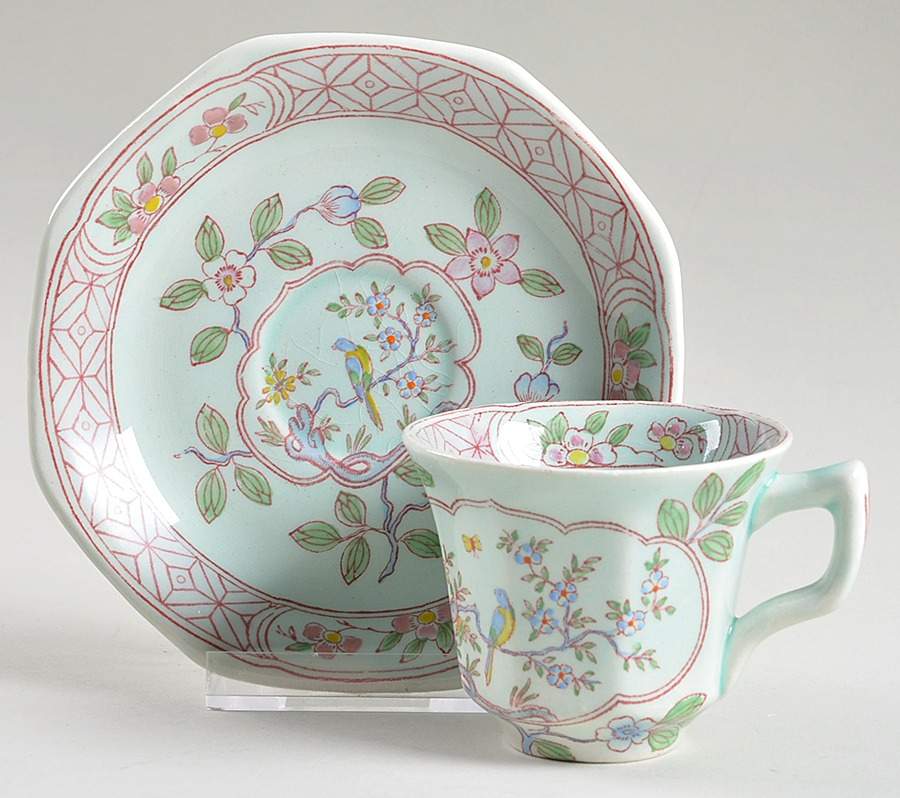 Singapore Bird (Older Backstamp) Flat Demitasse Cup & Saucer Set by Adams China-1