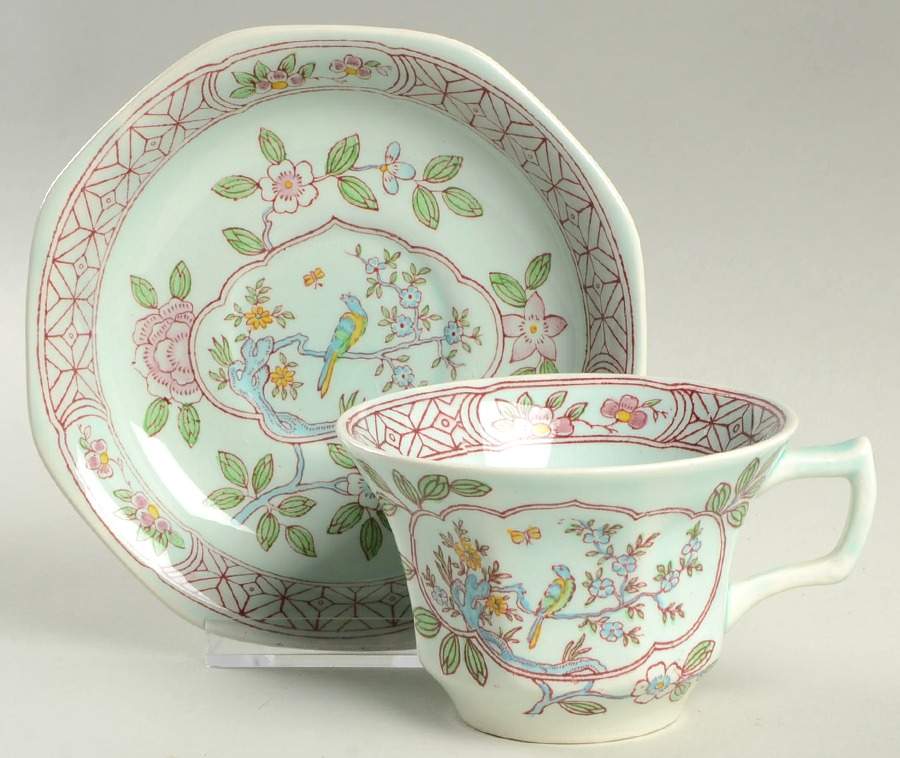 Singapore Bird (Older Backstamp) Flat Cup & Saucer Set by Adams China-1