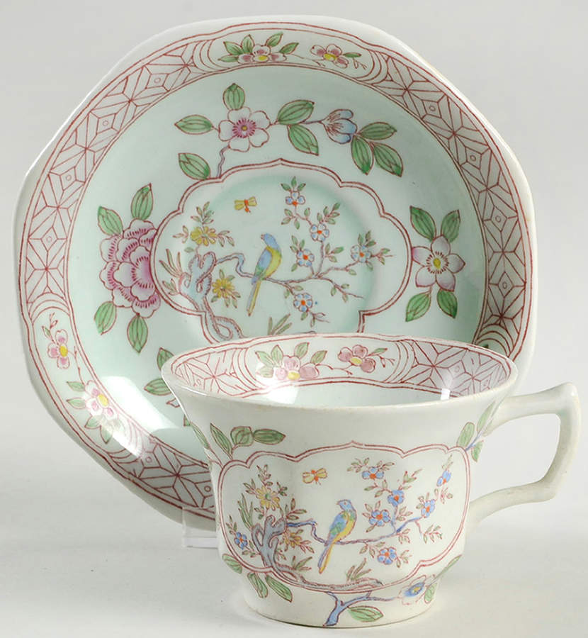 Singapore Bird (Older Backstamp) Flat Cup & Saucer Set by Adams China-1