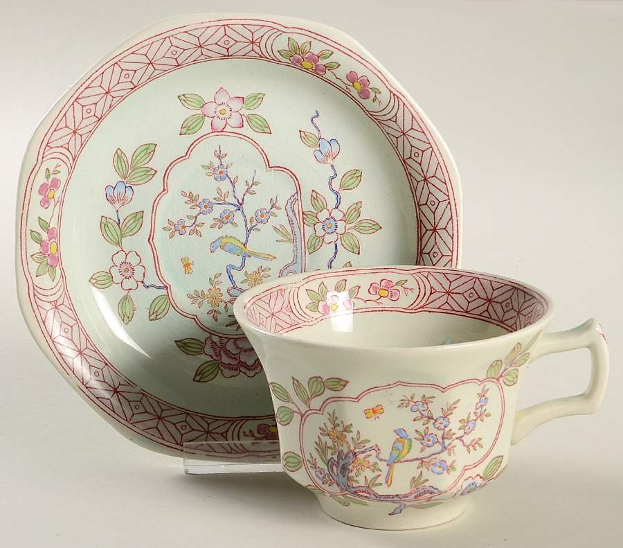 Singapore Bird (Older Backstamp) Oversized Cup & Saucer Set by Adams China-1