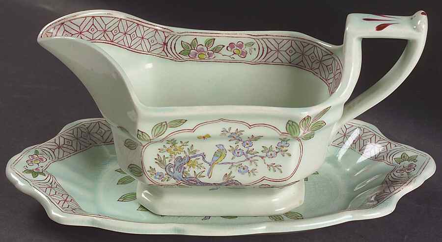 Singapore Bird (Older Backstamp) Gravy Boat & Underplate/Relish by Adams China-1