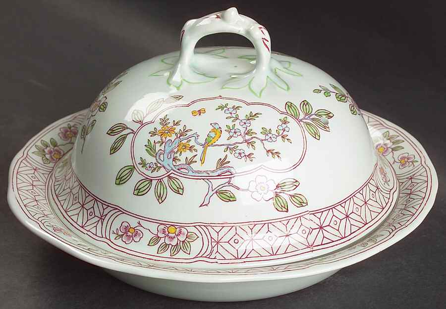 Singapore Bird (Older Backstamp) Muffin Dish & Lid by Adams China-1