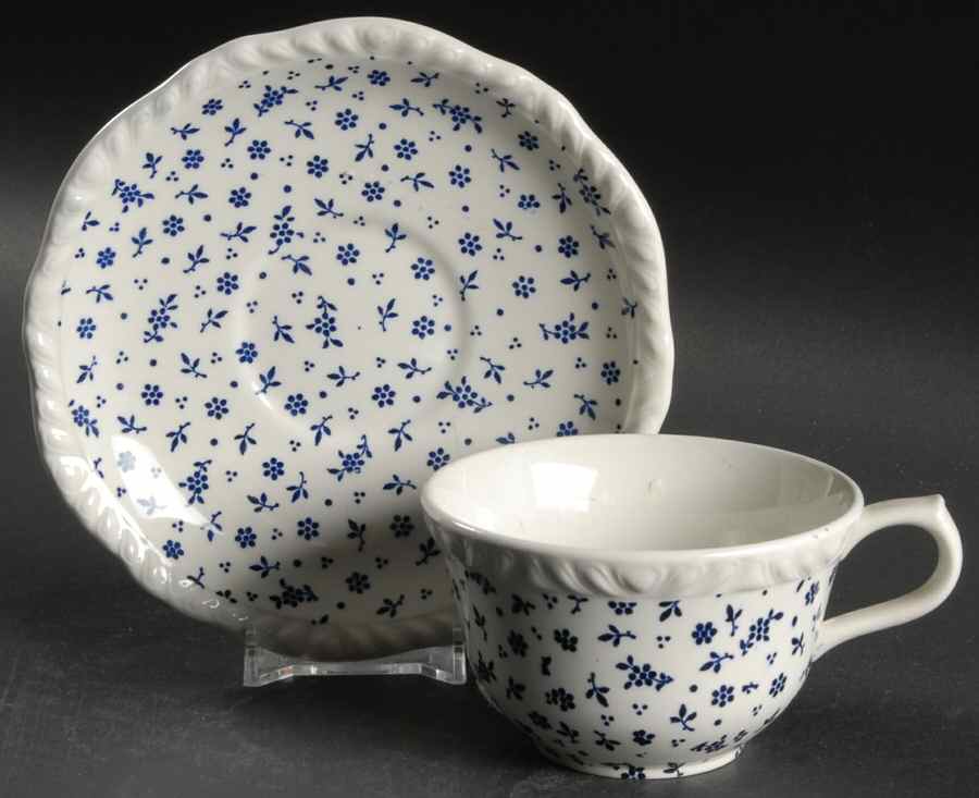 Sprig Blue Flat Cup & Saucer Set by Adams China-1
